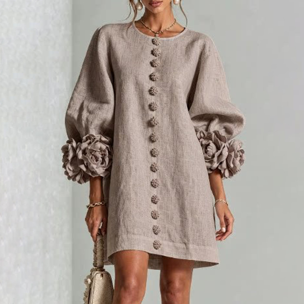 Women's French Style 3D Floral Lantern Sleeve Dress