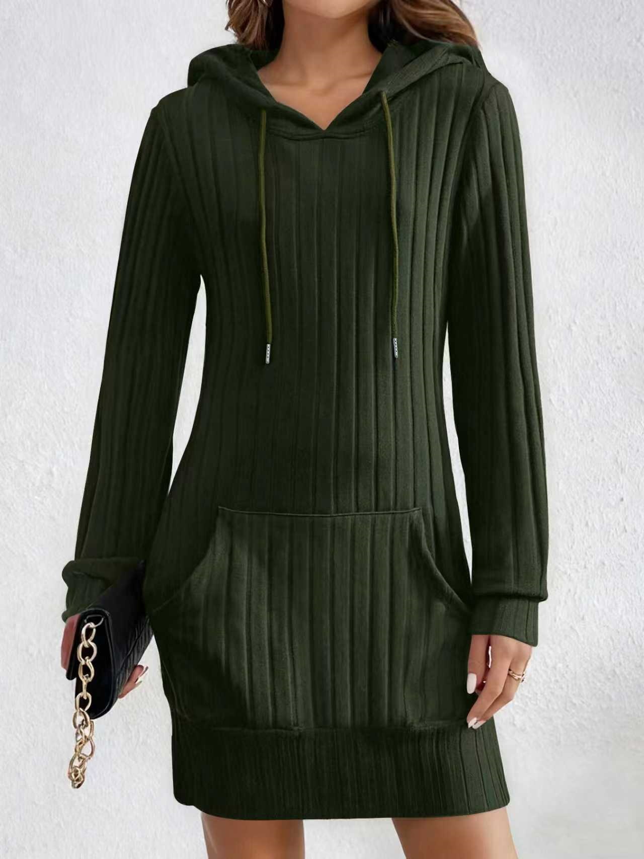 Hooded Sweatshirt Dress with Drawstring Kangaroo Pocket Long Sleeve Mini