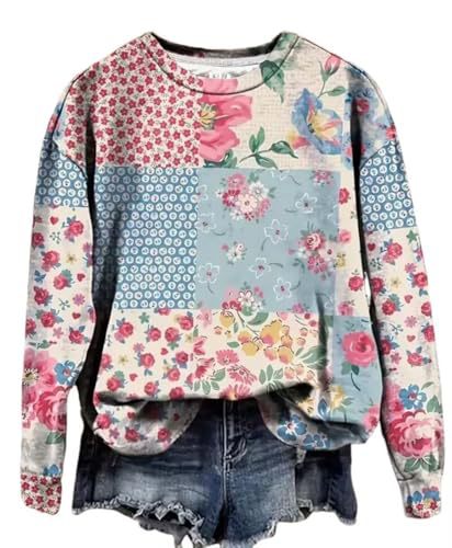 Women's Floral Animal Pumpkin Print Crewneck Sweatshirt