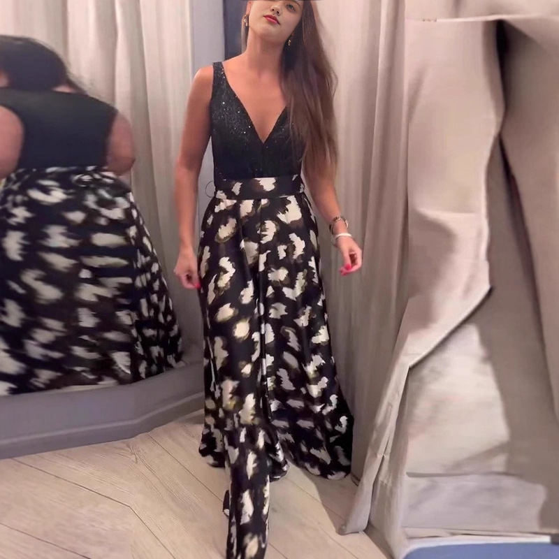 Elegant V-Neck Floral Print Midi Dress