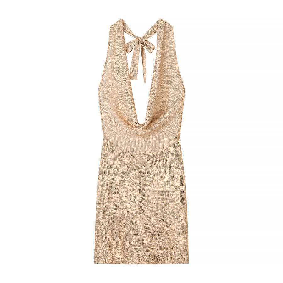 Women's Halter Tie Knit Bodycon Dress