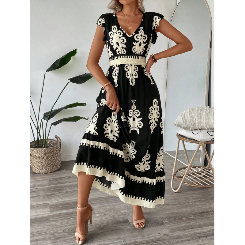 Women's Summer Elegant Vacation Printed V-Neck Dress