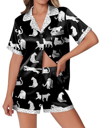 Cuban Collar Animal Print Short Sleeve Women's Set