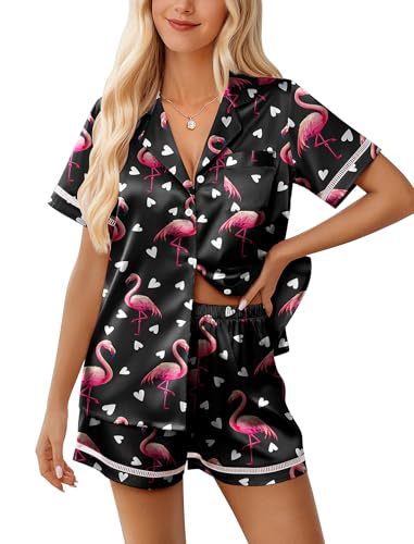 Women's Cuban Collar Short Sleeve Shirt Set Floral Solid Casual