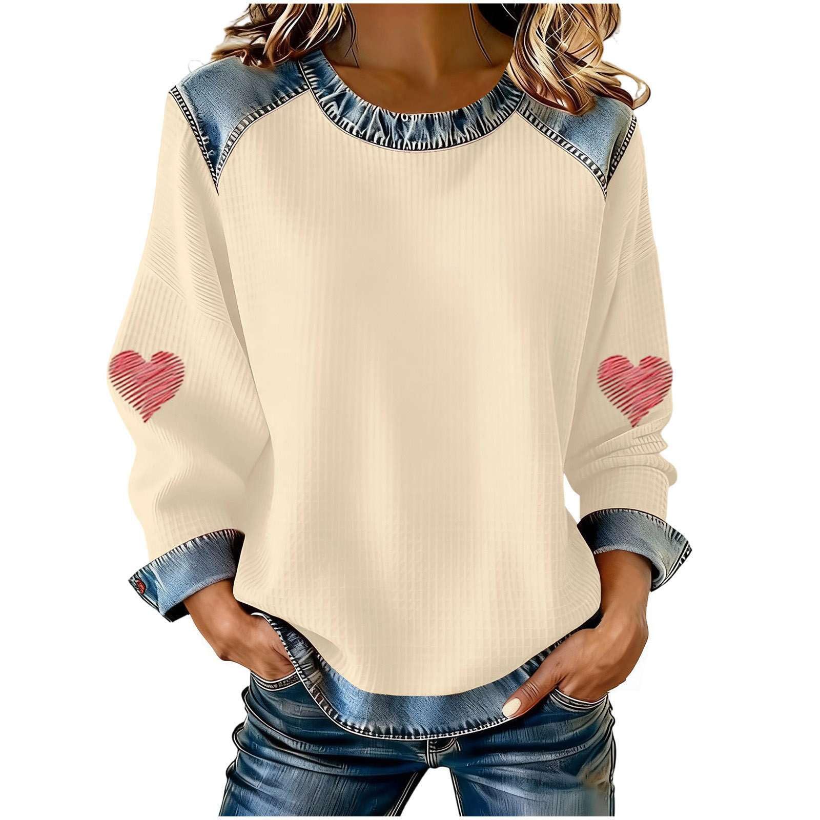 Women's Heart Print Crewneck Sweatshirt