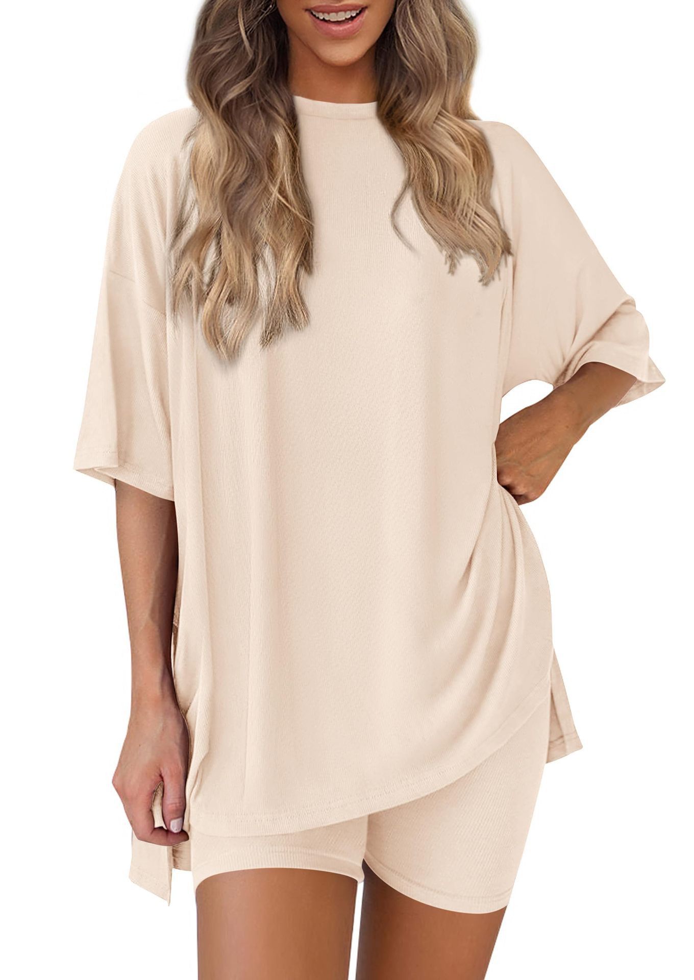 Women's Solid Color Loose Fit Pajama Set Casual Loungewear