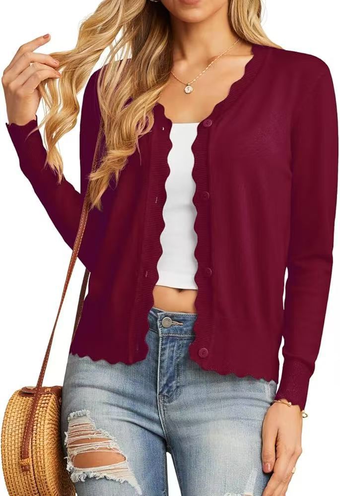 Lightweight Ruffle Trim Short Knit Cardigan