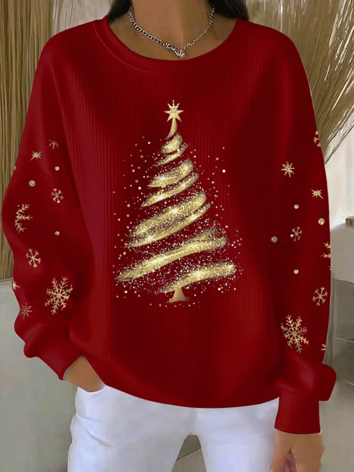 Christmas Print Crewneck Long Sleeve Pullover Sweatshirt