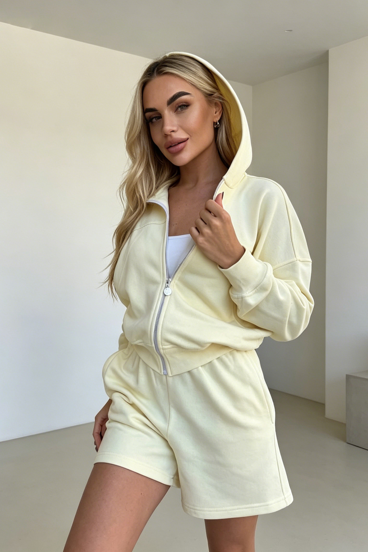 Women's Vintage Lazy Style Zip-Up Cardigan and Shorts Lounge Set