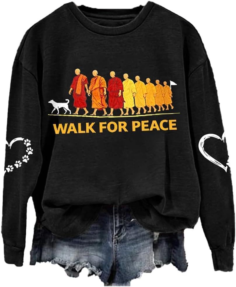 Women's Light and Peace Walking Print Crewneck Sweatshirt
