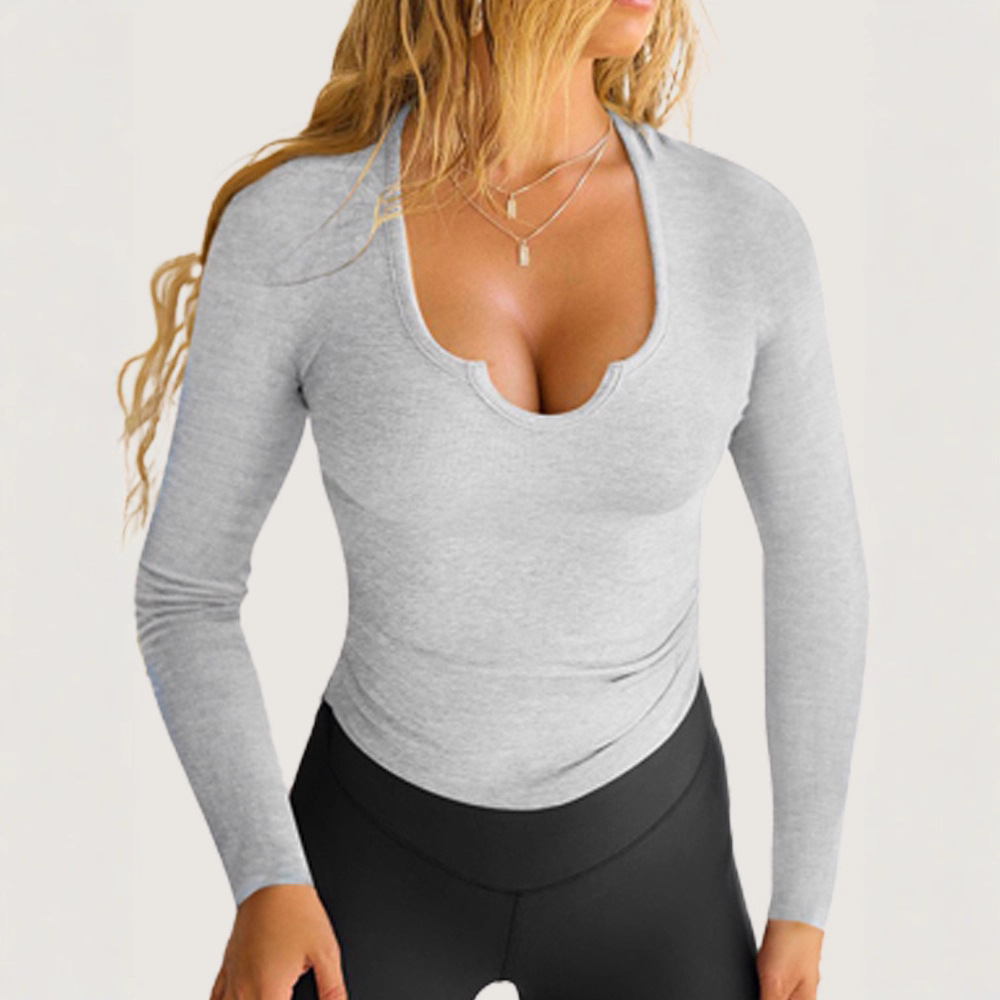 Y2K Long Sleeve Knit Top Slimming U-Neck Pullover