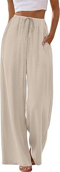 Women's Summer Solid Color Drawstring Wide-Leg Pants