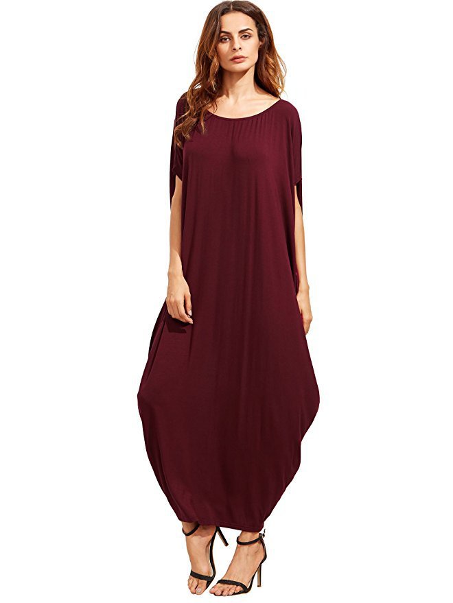 Women's Plus Size Loose Solid Pleated Long Dress