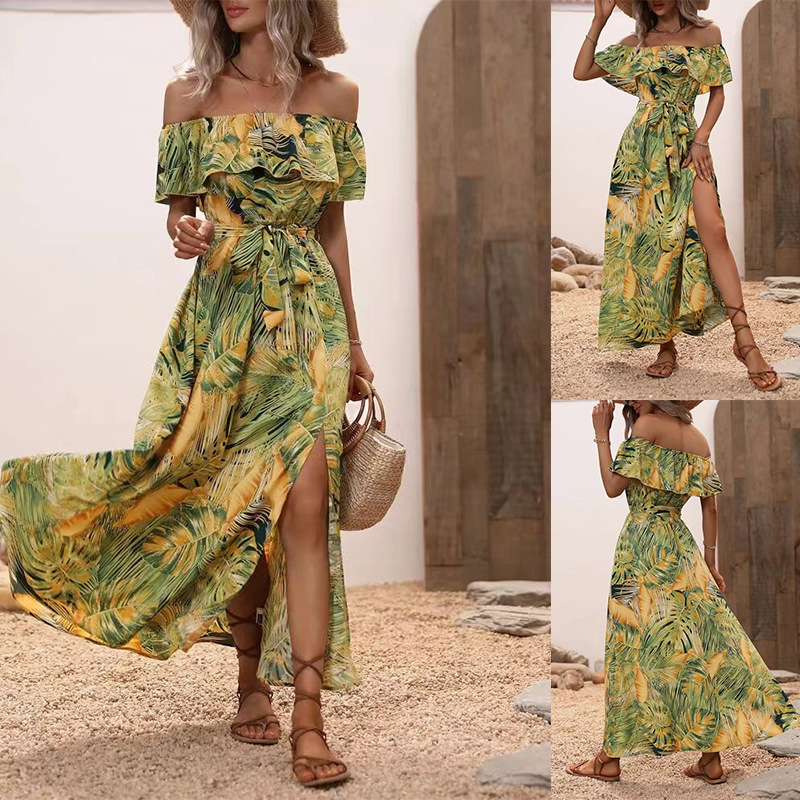 Women's Off-Shoulder Ruffle Floral Print Maxi Dress