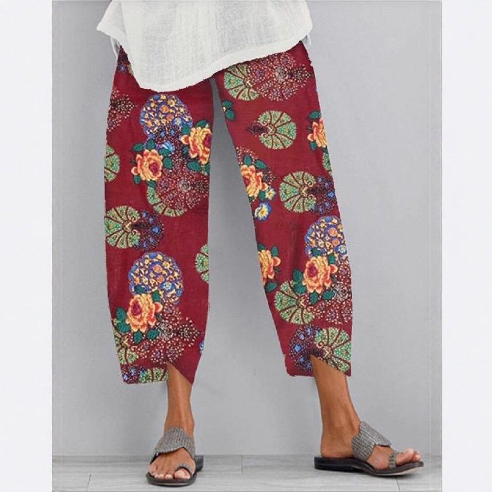 Women's Boho Floral Print Cropped Jogger Pants