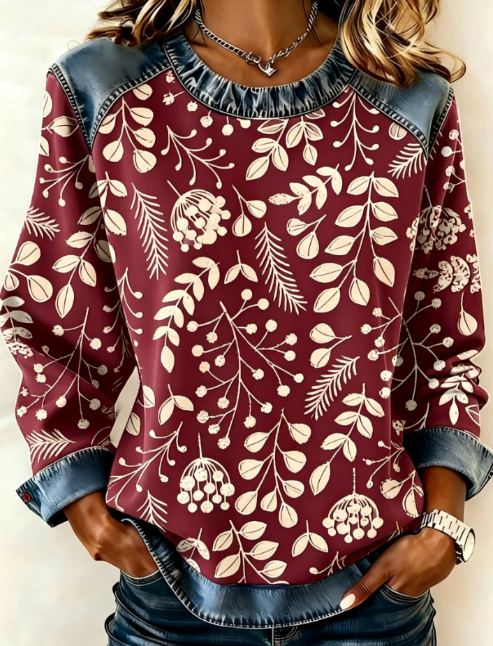 Women's Leaf Floral Print Casual Hoodie