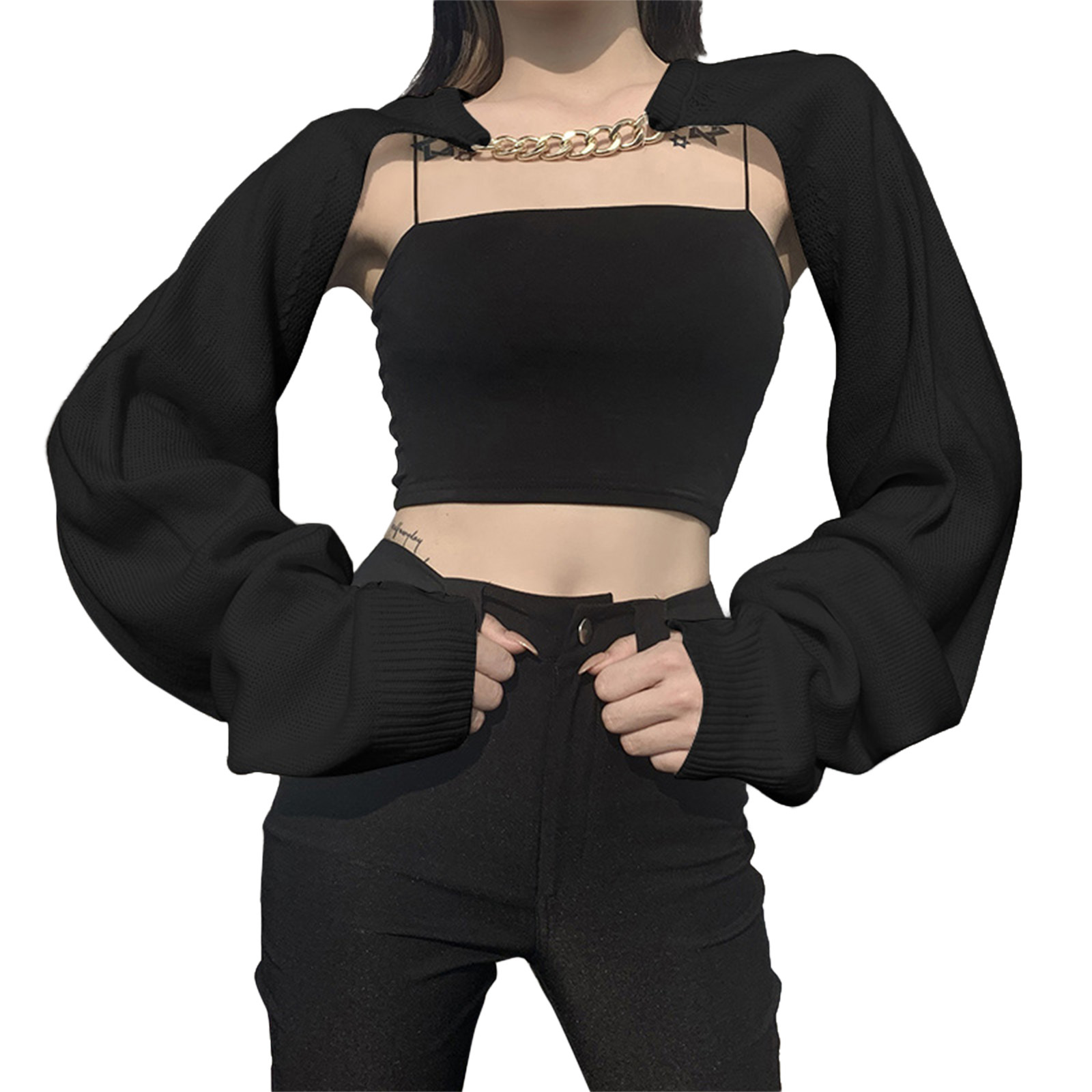 Women's Long Sleeve Chain Cutout Knit Cover-Up