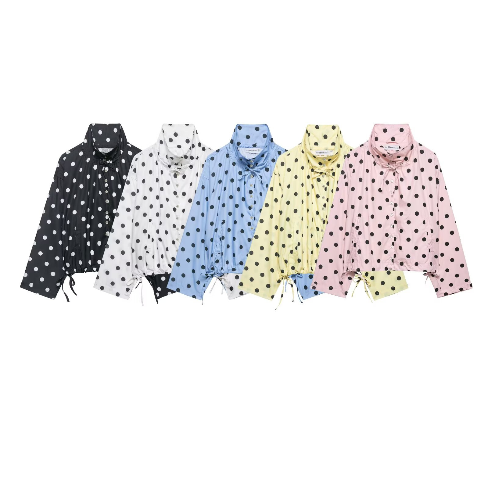 Women's Polka Dot Stand Collar Long Sleeve Casual Jacket