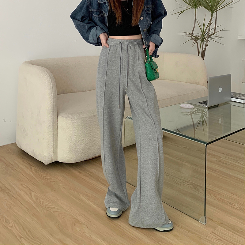 Black High-Waist Wide-Leg Sweatpants for Women, Loose Casual Korean Style