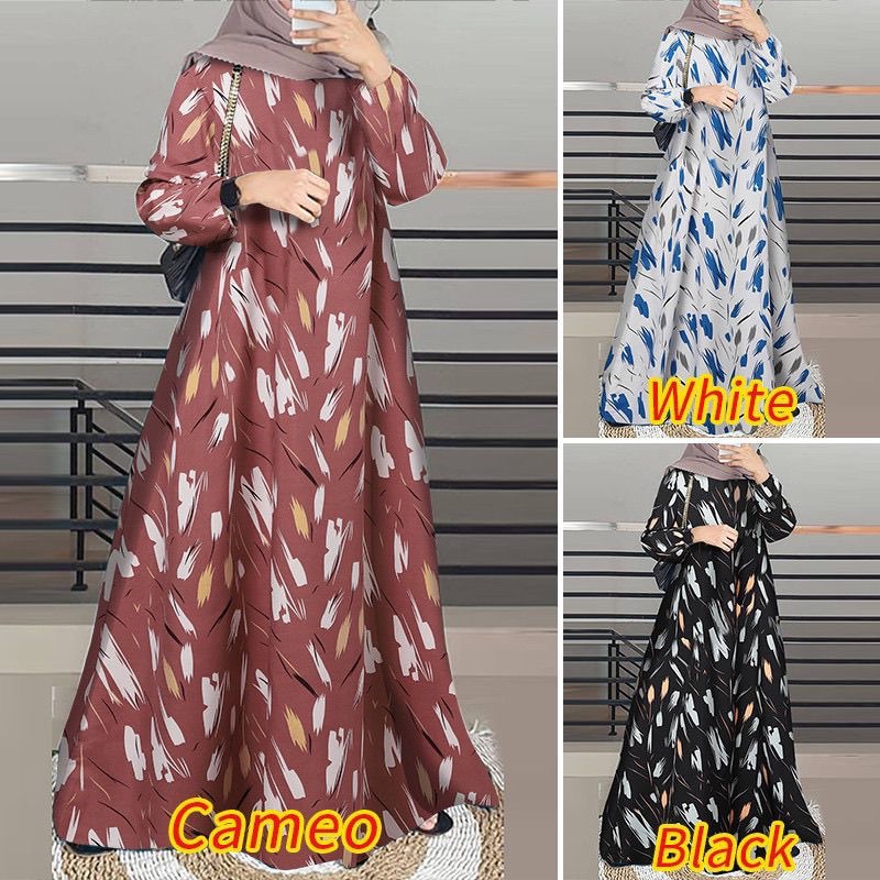 Women's Floral Print Long Sleeve Loose A-Line Maxi Dress