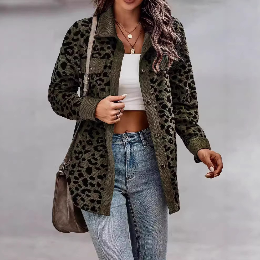 Leopard Print Button-Up Long Sleeve Jacket