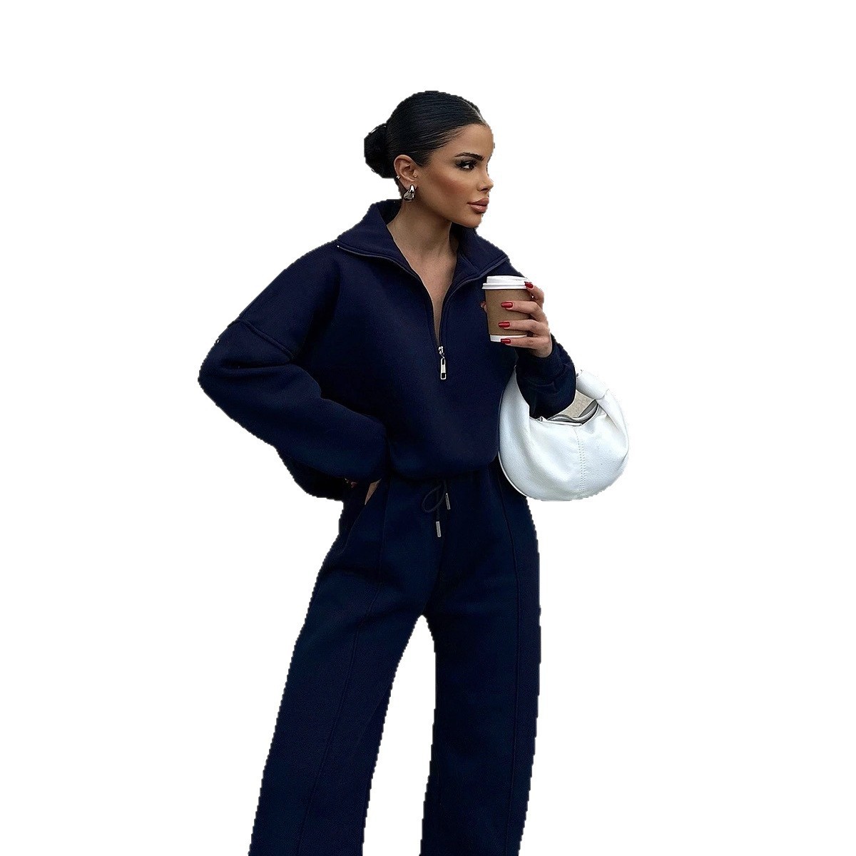 Women's Half-Button Pullover Sweatshirt and Pants Set
