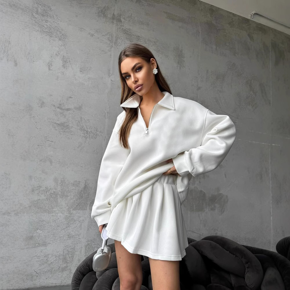 Women's Long-Sleeve Cardigan Hoodie & Mini Skirt Two-Piece Set