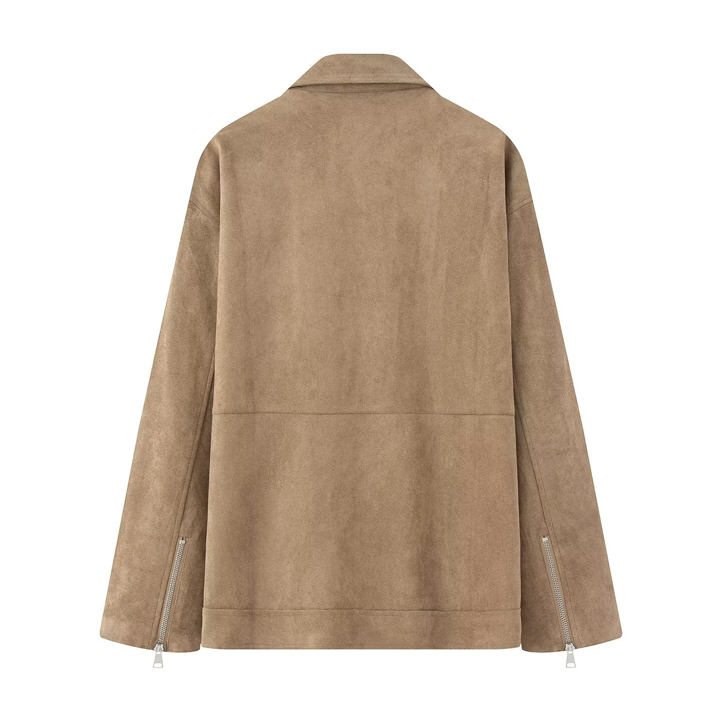 Sueded Faux-Suede Moto Jacket with Lapel Collar