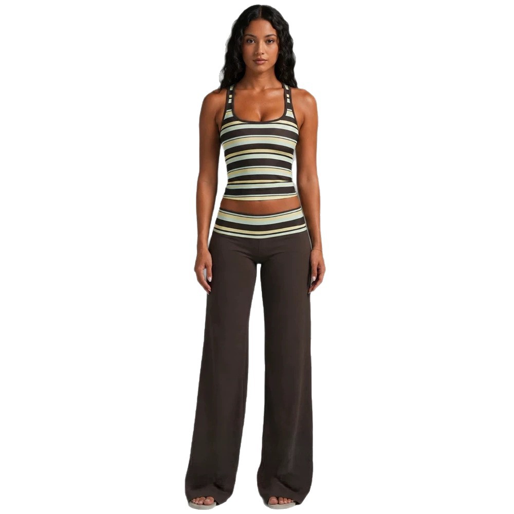Women's Sleeveless U-Neck Striped Top and Pants Set