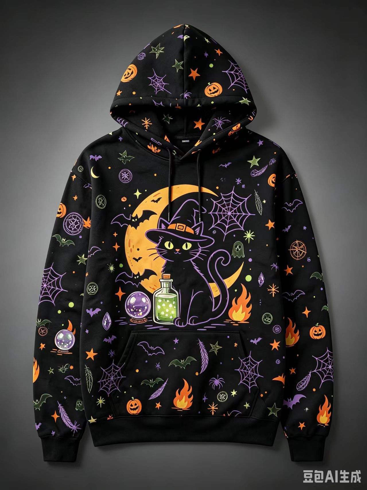 Women's Halloween Print Hoodie Cat Ghost Pullover