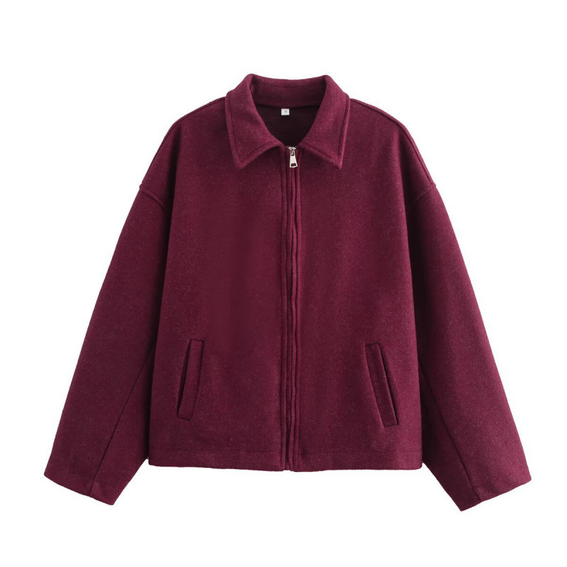 Retro Brown Zip-Up Long-Sleeve Cropped Jacket