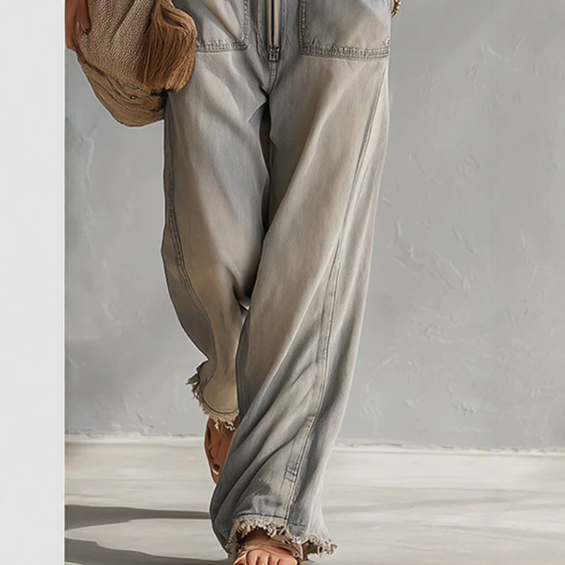 Vintage Washed Gray-Blue Denim Jumpsuit