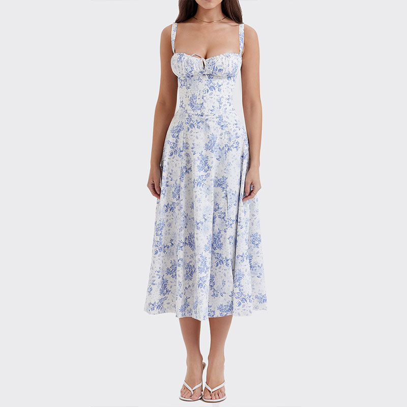 Women's Sleeveless Spaghetti Strap French Dress with Waist