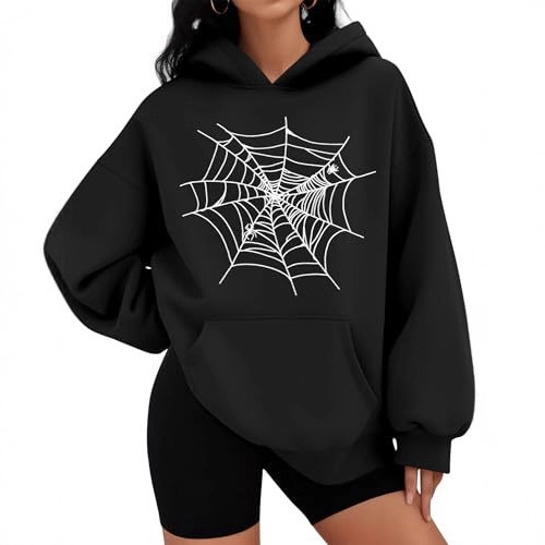Women's Ocean Life Spiderweb Leaf Print Hoodie