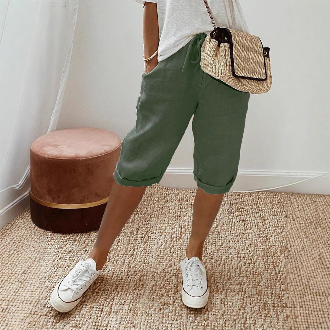Women's Cotton-Linen Blend Elastic Waist Casual Shorts with Pockets
