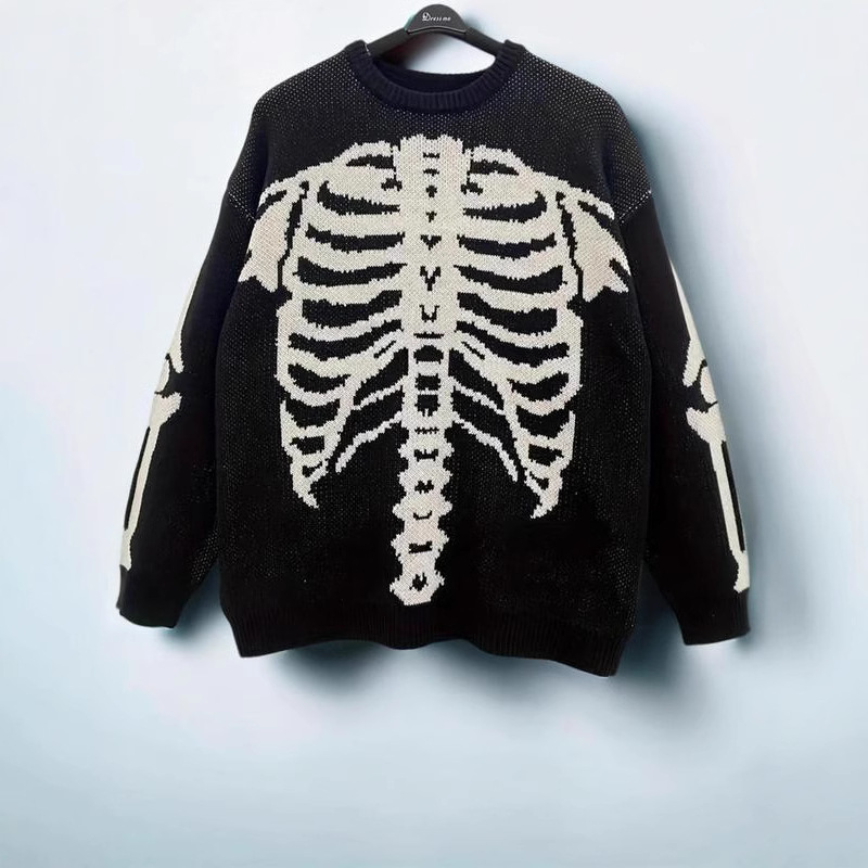 Colorblock Skull Jacquard Knit Sweater