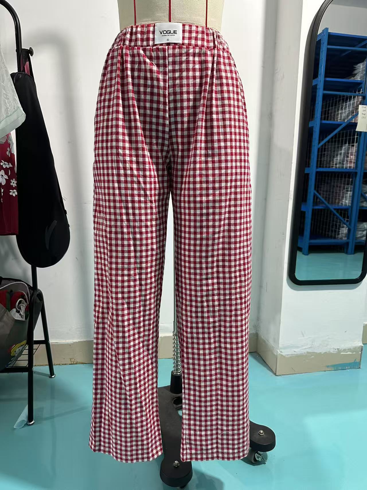 Women's Plaid Cotton-Blend Wide-Leg Lounge Pants with Pockets