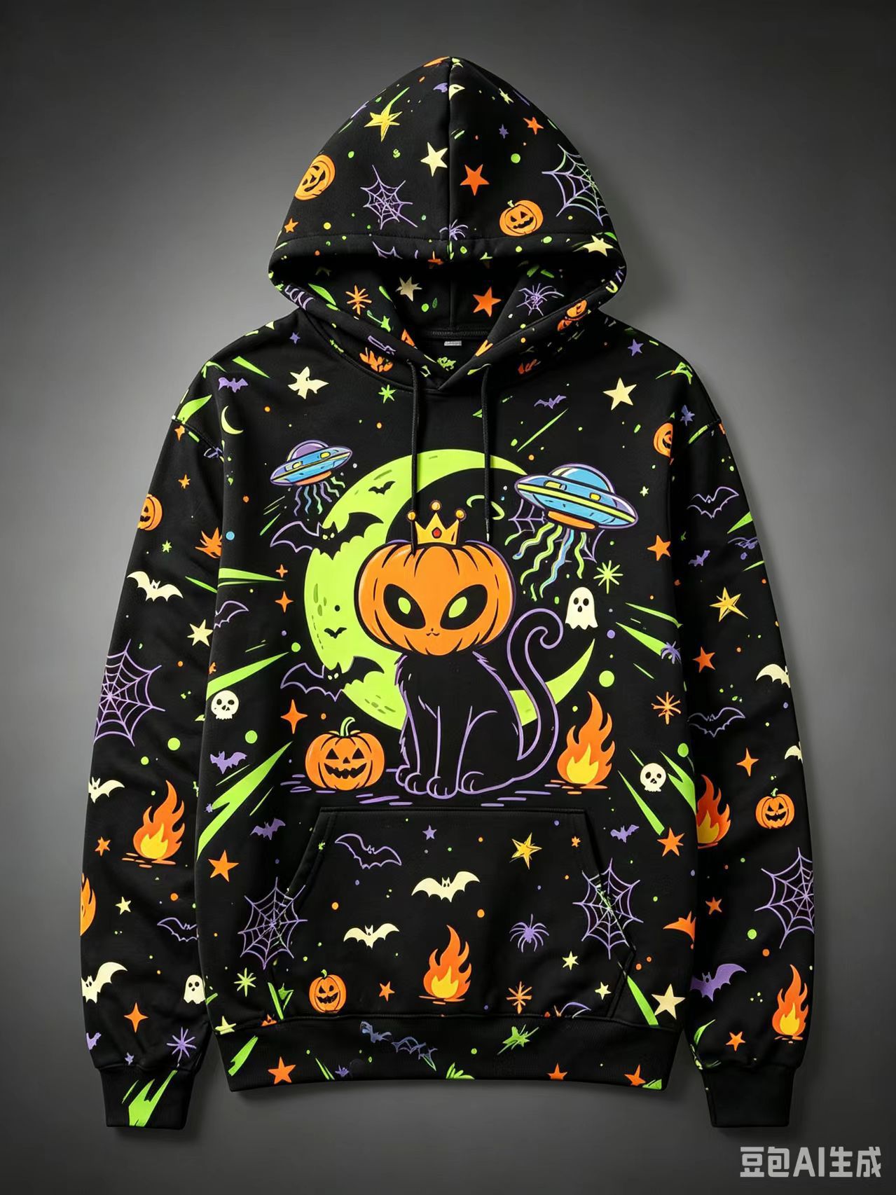 Women's Halloween Print Hoodie Cat Ghost Pullover