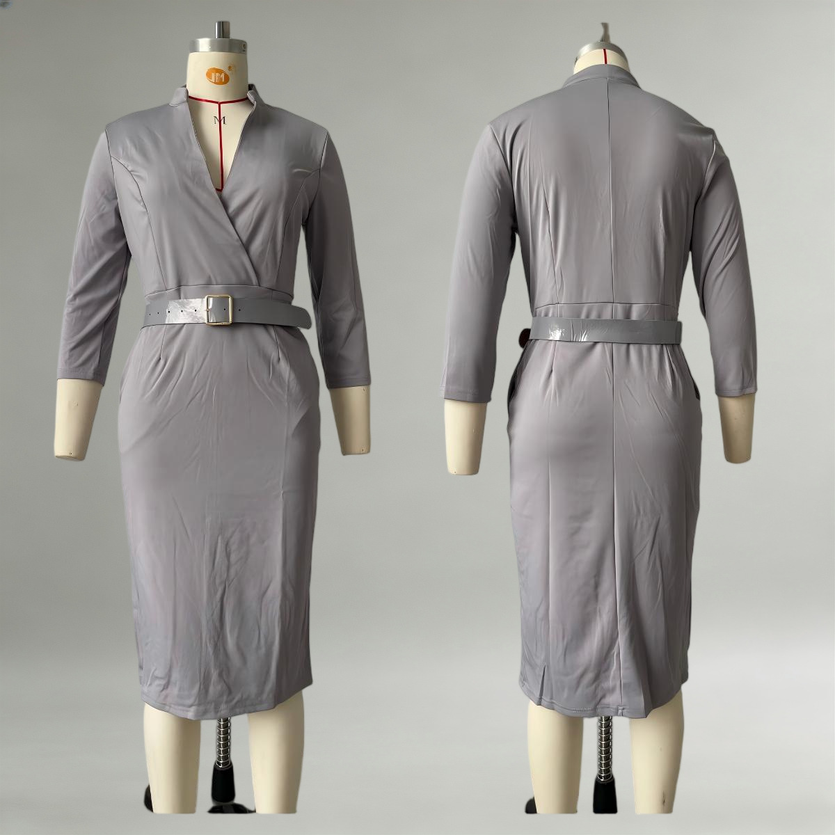 Women's V-Neck Waist-Cinched Long Dress