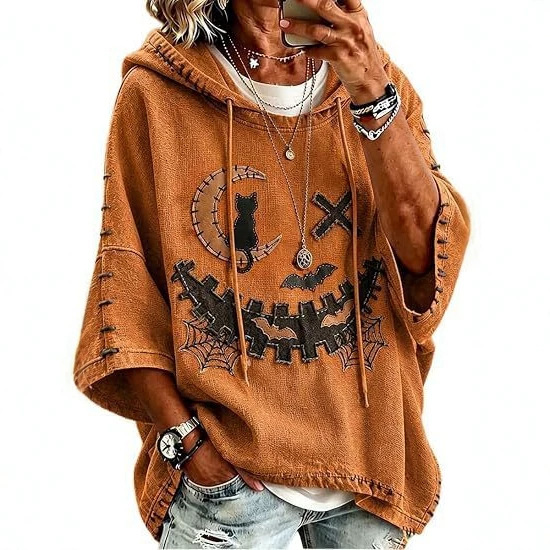 Halloween Witch Smiley Pumpkin 3D Print Loose Hoodie
