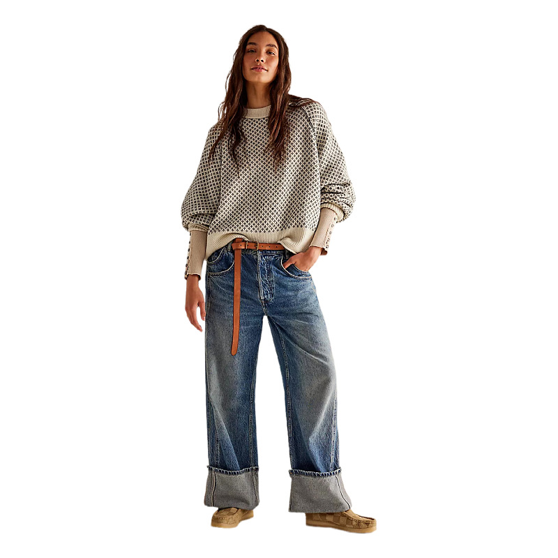 Women's Long Sleeve Jacquard Crewneck Pullover Sweater