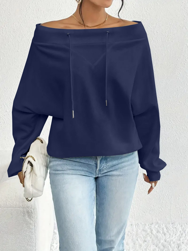 Women's Off-Shoulder Drawstring Top Loose Casual Long Sleeve