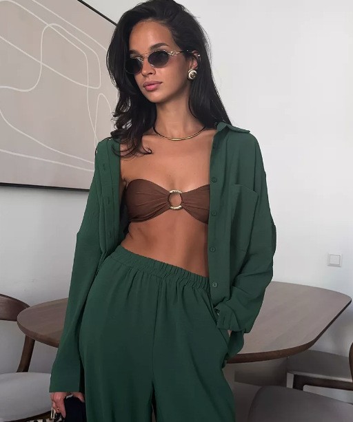 Women's Solid Color Cardigan and Wide-Leg Pants Set with Pockets