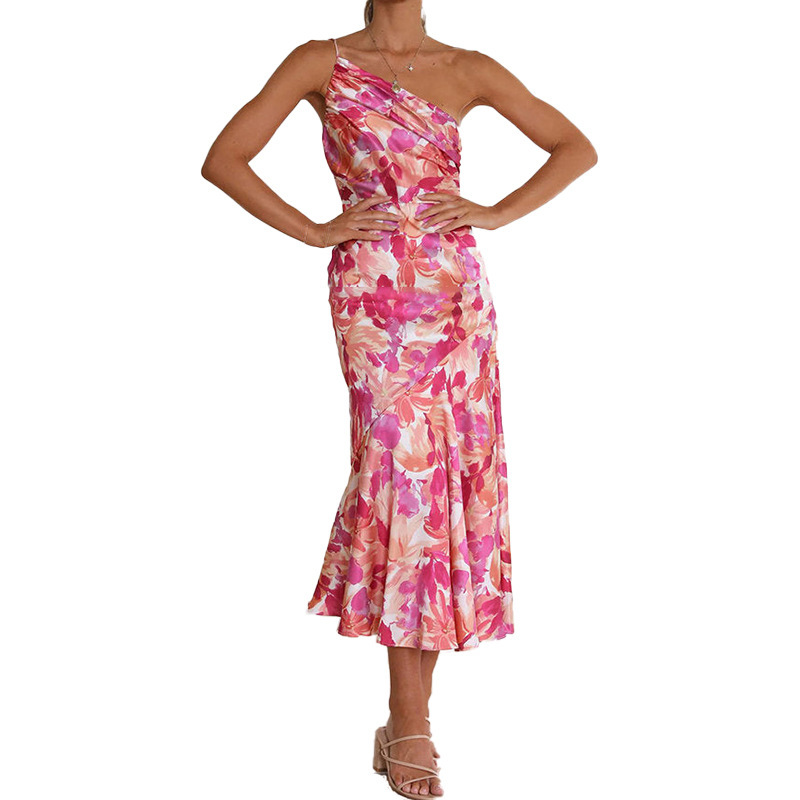 Floral Print Asymmetric One-Shoulder Cami Dress