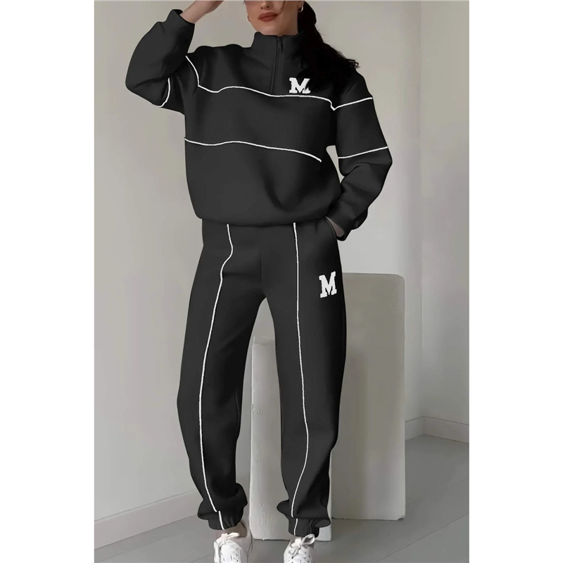Letter Print Long-Sleeve Hoodie and Pants Two-Piece Casual Sports Set