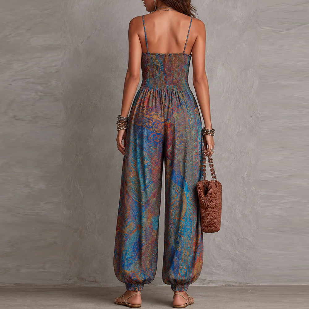 Bohemian Paisley Print Sleeveless Jumpsuit for Women