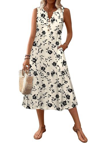 Women's Retro Striped Sleeveless Midi Dress Casual Fit