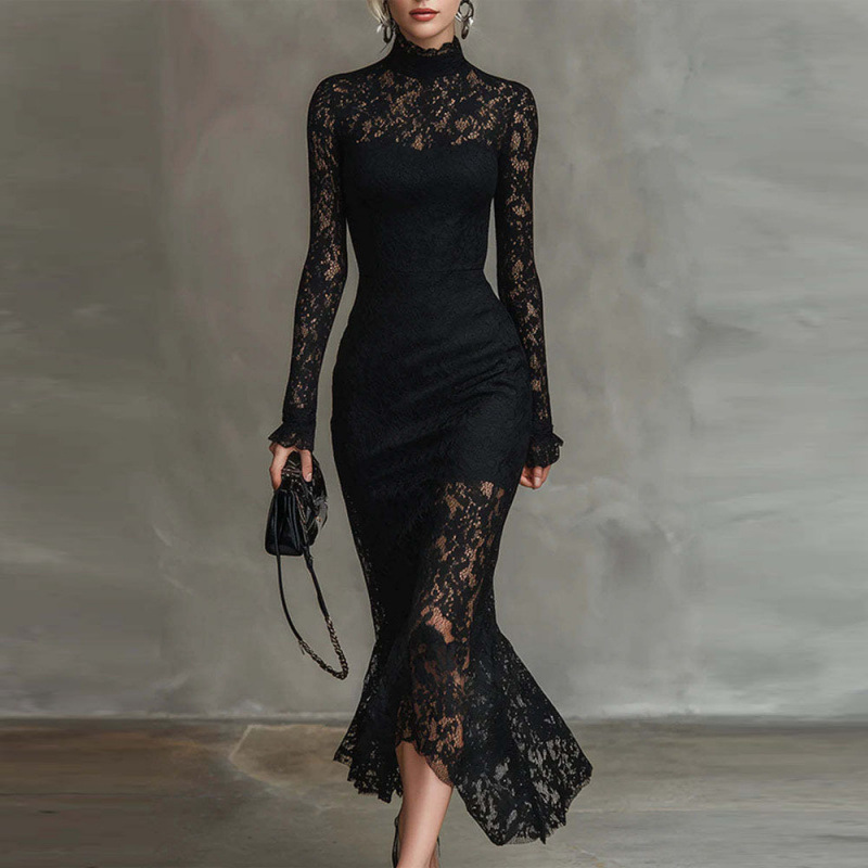 High-End Long Sleeve Bodycon Maxi Dress for Evening Parties