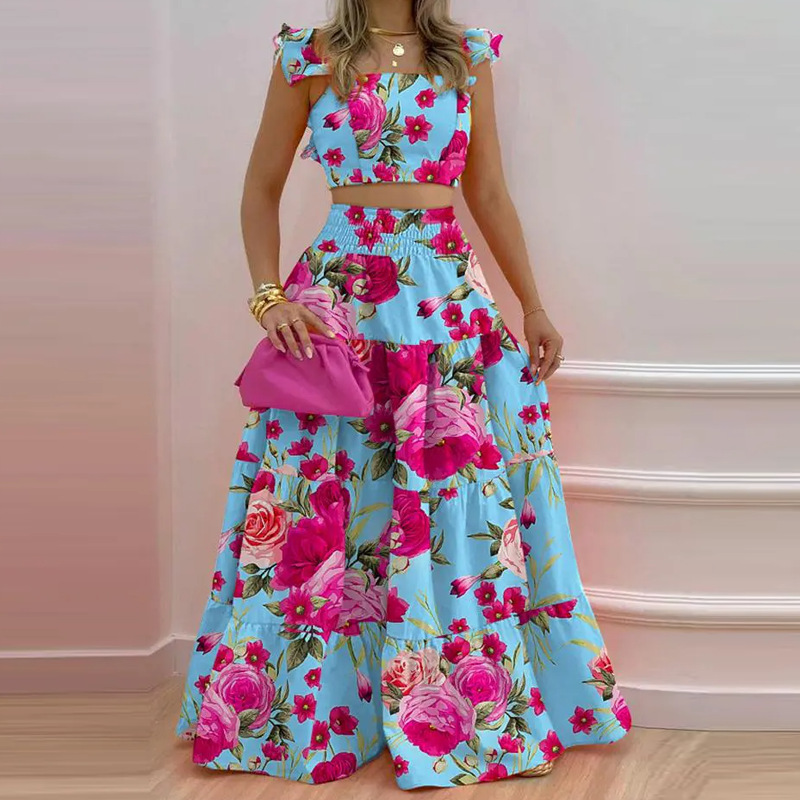 Women's Solid Color Cami Top and Flared Skirt Set
