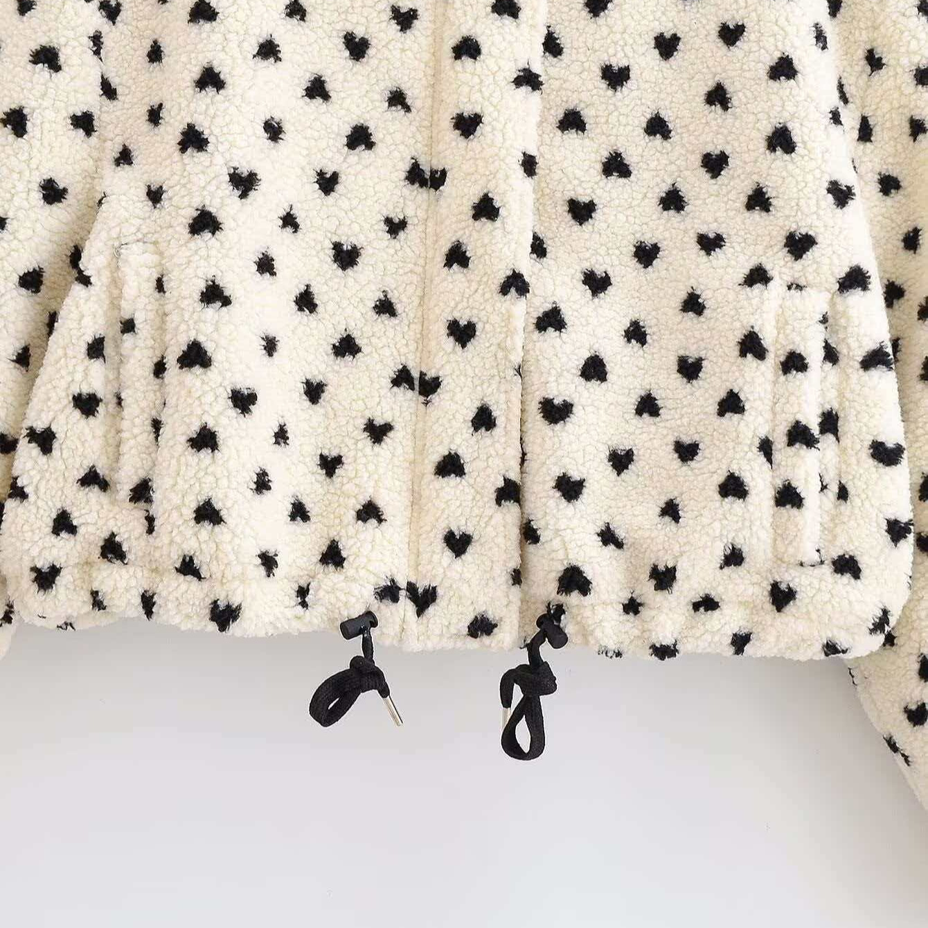 Women's Retro Polka Dot Fleece Zip-Up Jacket